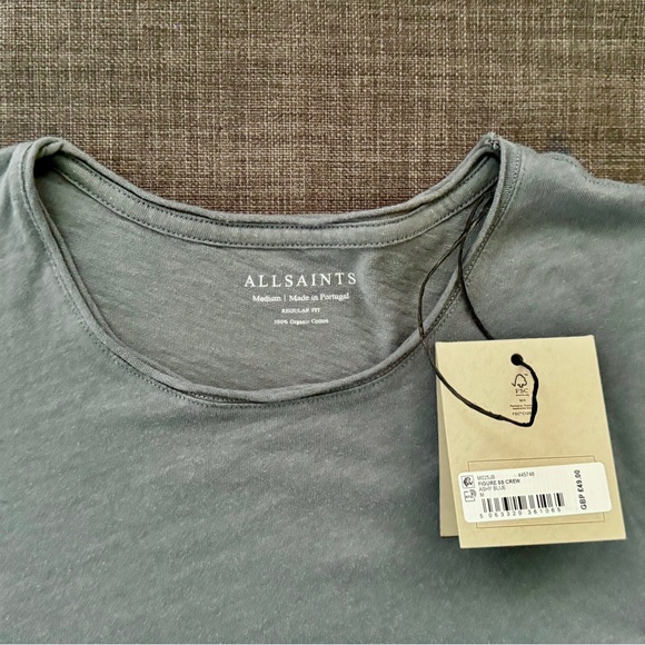 NEW Allsaints Figure T-Shirt Ashey Blue Medium with tags all Saints Men’s - Picture 5 of 6